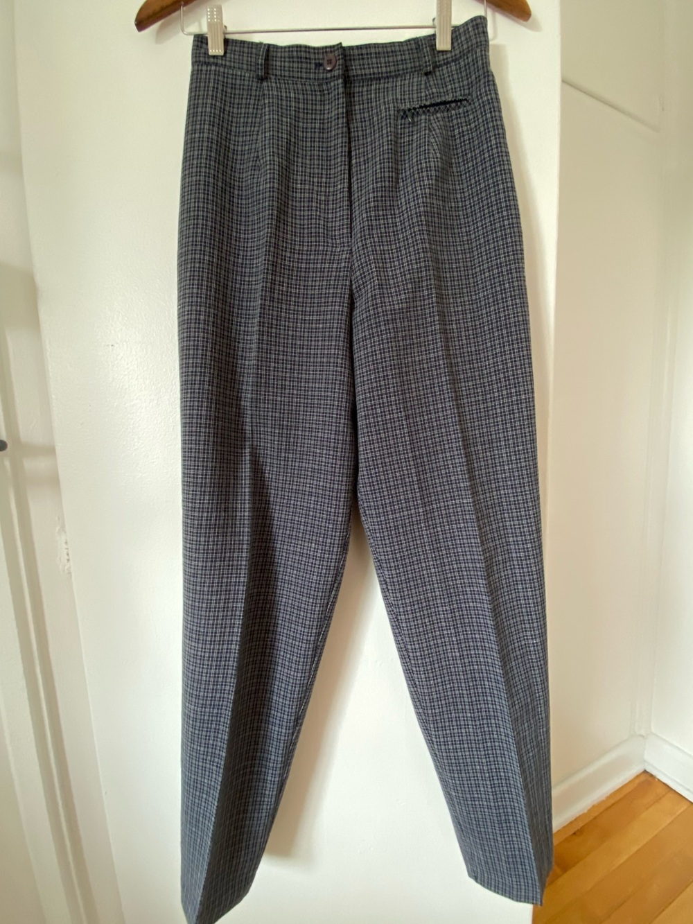 Vintage Navy and White Checked High Waist Trousers Pants Grunge